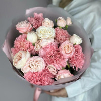 Peony bush rose with dianthus